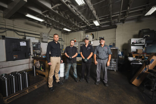 Machine shop workers